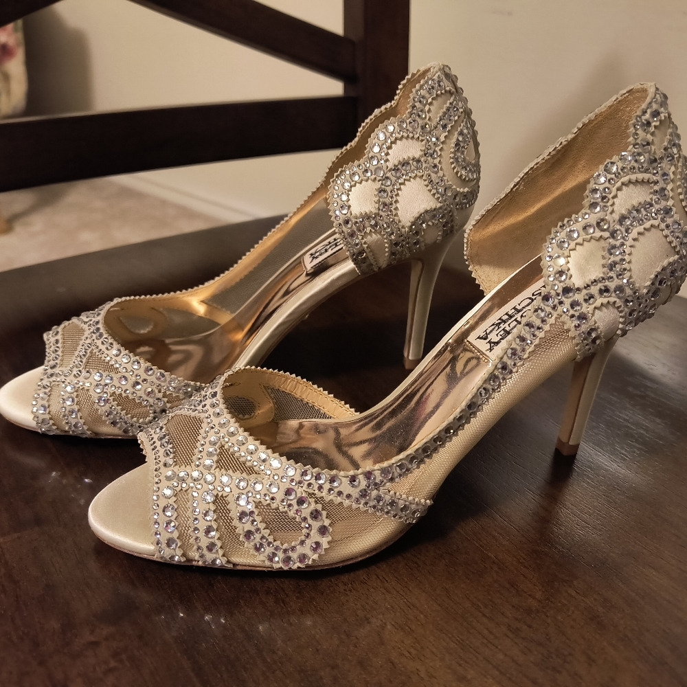 Beige rhinestone heels
